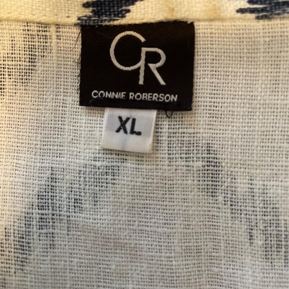 Connie Roberson Navy And White Linen Jacket/Top With French Knot Closure Size XL - Picture 5 of 6